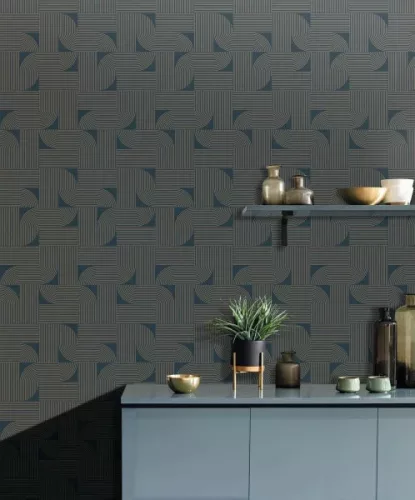 Caselio Light vinyl, vlies anyagú, kék, arany színű, geometriai, Modern tapéta