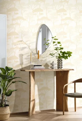 Caselio Light vlies anyagú, fehér, arany színű, fás, Modern tapéta