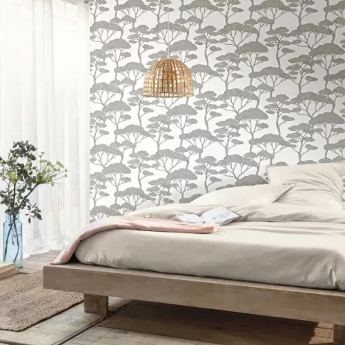 Caselio Light vlies anyagú, fekete, fehér színű, fás, Modern tapéta