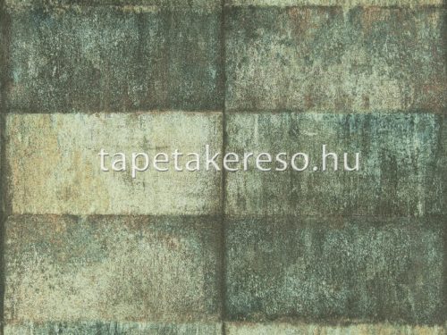 Omexco Loft üveggyöngy, vlies anyagú zöld, barna, törtfehér színű kockás modern tapéta