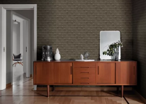 Limonta Materea vlies, vinyl anyagú, szürke színű, bőrhatású, kockás, Modern tapéta