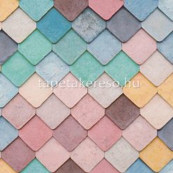   Ugepa Artifice vlies, vinyl anyagú lila, rózsaszín, kék, sárga, türkiz színű geometriai modern tapéta