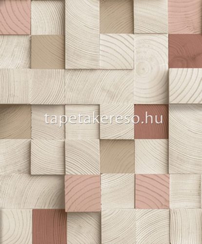 Ugepa Artifice vlies, vinyl anyagú barna, beige, mályva színű 3d, kockás, famintás modern tapéta