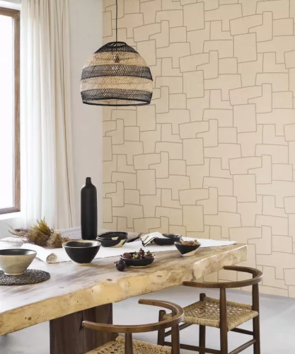 Casadeco Matera vlies, vinyl anyagú, barna színű, textilhatású, geometriai, Modern tapéta