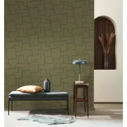   Casadeco Matera vlies, vinyl anyagú, zöld, barna színű, textilhatású, geometriai, Modern tapéta