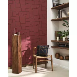   Casadeco Matera vlies, vinyl anyagú, bordó, kék színű, textilhatású, geometriai, Modern tapéta