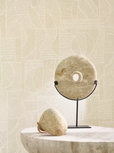 Casadeco Matera vlies, vinyl anyagú, beige színű, etno, geometriai, Modern tapéta