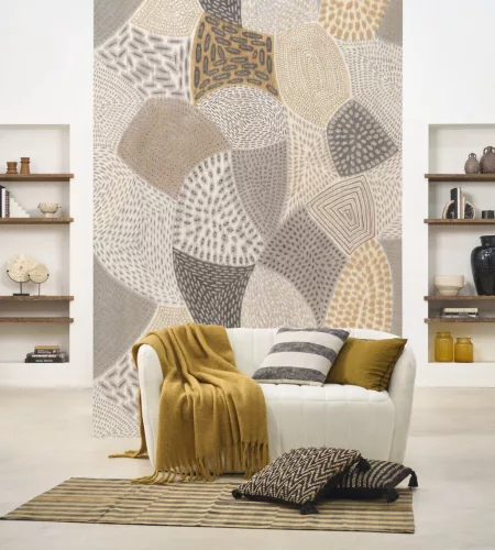 Casadeco Matera vlies, vinyl anyagú, szürke, barna, beige, okker, törtfehér színű, absztrakt, geometriai, textilhatású, Modern poszter