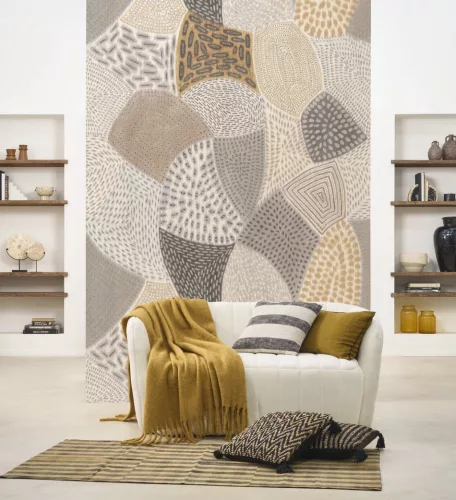 Casadeco Matera vlies, vinyl anyagú, szürke, barna, beige, okker, törtfehér színű, absztrakt, geometriai, textilhatású, Modern poszter
