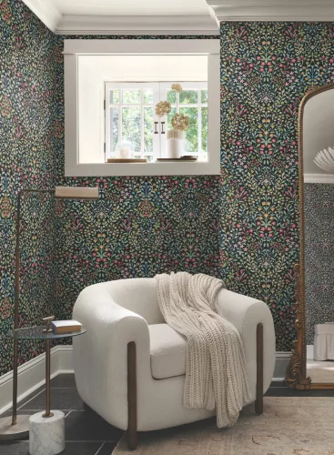 York Magnolia Home by Joanna Gaines papír anyagú fekete, zöld, kék, rózsaszín, piros, barna színű leveles, virágos Romantikus tapéta
