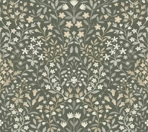York Magnolia Home by Joanna Gaines papír anyagú zöld, fehér, szürke, keki színű leveles, virágos Romantikus tapéta