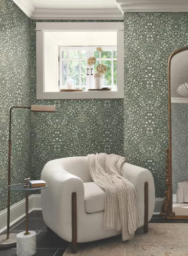 York Magnolia Home by Joanna Gaines papír anyagú zöld, fehér, szürke, keki színű leveles, virágos Romantikus tapéta