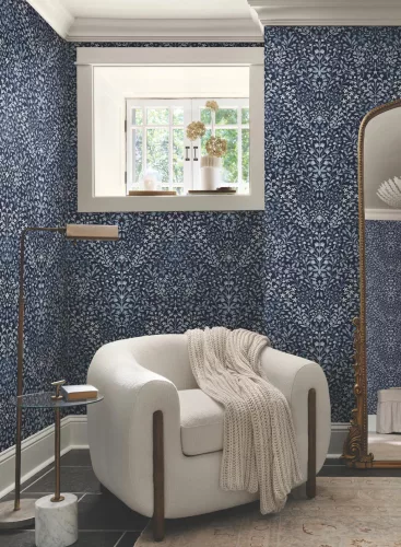 York Magnolia Home by Joanna Gaines papír anyagú kék, fehér színű leveles, virágos Romantikus tapéta