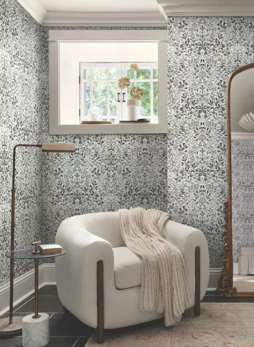 York Magnolia Home by Joanna Gaines papír anyagú fehér, szürke, fekete színű leveles, virágos Romantikus tapéta