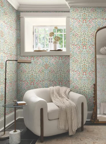 York Magnolia Home by Joanna Gaines papír anyagú fehér, piros, kék, rózsaszín, zöld, keki színű leveles, virágos Romantikus tapéta