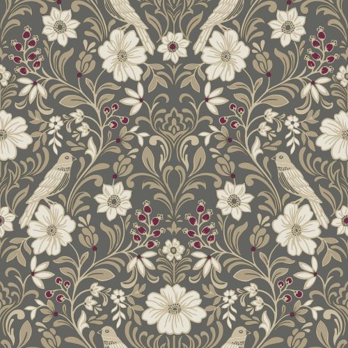 York Magnolia Home by Joanna Gaines papír anyagú barna, beige, bordó, fehér, szürke színű madaras, virágos Romantikus tapéta