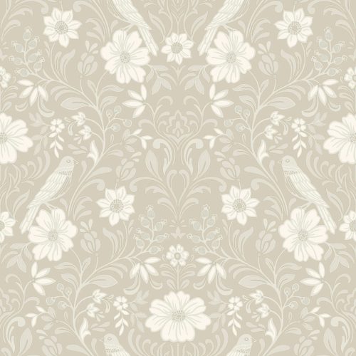 York Magnolia Home by Joanna Gaines papír anyagú beige, fehér, szürke színű madaras, virágos Romantikus tapéta
