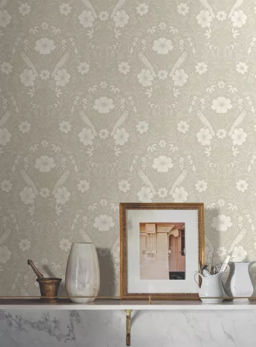 York Magnolia Home by Joanna Gaines papír anyagú beige, fehér, szürke színű madaras, virágos Romantikus tapéta