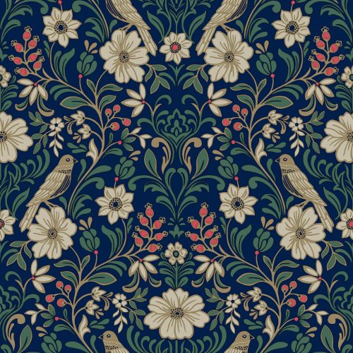 York Magnolia Home by Joanna Gaines papír anyagú kék, zöld, barna, rózsaszín színű madaras, virágos Romantikus tapéta