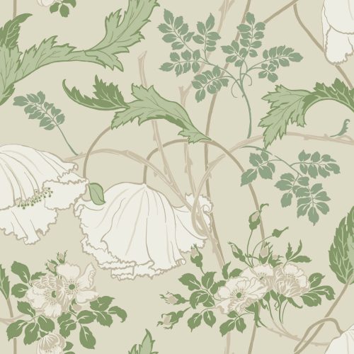 York Magnolia Home by Joanna Gaines papír anyagú fehér, beige, zöld színű leveles, virágos Romantikus tapéta