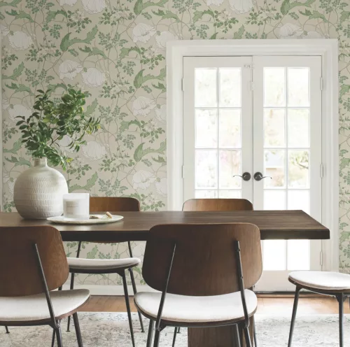 York Magnolia Home by Joanna Gaines papír anyagú fehér, beige, zöld színű leveles, virágos Romantikus tapéta
