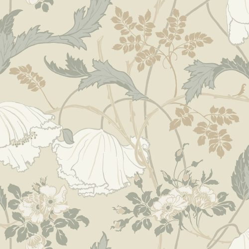 York Magnolia Home by Joanna Gaines papír anyagú fehér, beige, barna, zöld színű leveles, virágos Romantikus tapéta