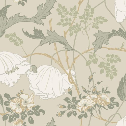 York Magnolia Home by Joanna Gaines papír anyagú fehér, beige, zöld színű leveles, virágos Romantikus tapéta