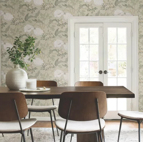 York Magnolia Home by Joanna Gaines papír anyagú fehér, beige, zöld színű leveles, virágos Romantikus tapéta