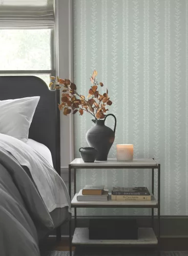 York Magnolia Home by Joanna Gaines papír anyagú zöld, fehér színű leveles, csíkos Romantikus tapéta
