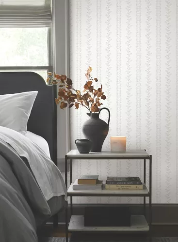 York Magnolia Home by Joanna Gaines papír anyagú fehér, szürke színű leveles, csíkos Romantikus tapéta