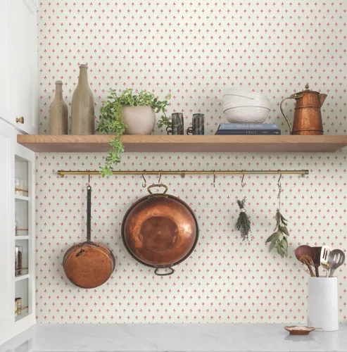 York Magnolia Home by Joanna Gaines papír anyagú beige, piros színű leveles Romantikus tapéta