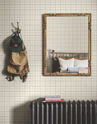 York Magnolia Home by Joanna Gaines papír anyagú fehér, barna, szürke színű kockás Romantikus tapéta