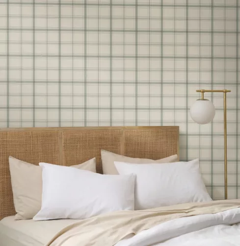 York Magnolia Home by Joanna Gaines papír anyagú beige, zöld, szürke színű kockás Romantikus tapéta