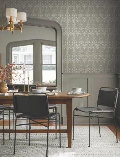 York Magnolia Home by Joanna Gaines papír anyagú fehér, barna színű absztrakt, növényes Romantikus tapéta