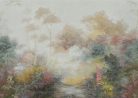 York Magnolia Home by Joanna Gaines vlies anyagú zöld, mályva, mustársárga, barna színű fás, növényes, festmény Romantikus panel