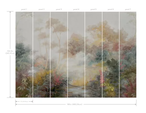 York Magnolia Home by Joanna Gaines vlies anyagú zöld, mályva, mustársárga, barna színű fás, növényes, festmény Romantikus panel