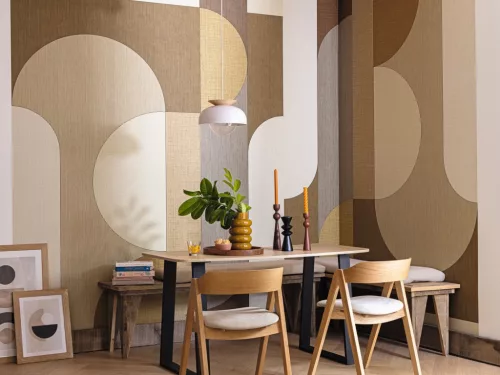Caselio MATIERES vlies anyagú beige, barna, sárga, mustársárga, szürke színű geometriai Natural, Modern panel