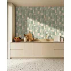   Caselio Maison Simeon, vinyl, vlies anyagú, beige, zöld, türkiz, arany színű, geometriai, Modern tapéta