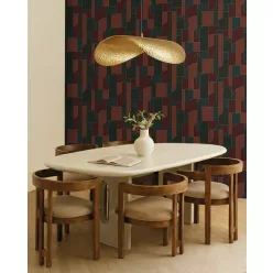   Caselio Maison Simeon, vinyl, vlies anyagú, fekete, bordó, rozsdabarna, türkiz színű, geometriai, Modern tapéta