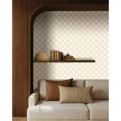   Caselio Maison Simeon, vinyl, vlies anyagú, beige, fehér, arany színű, art deco, geometriai, Modern tapéta