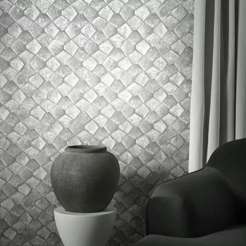 Marburg, Eclectic, vlies, vinyl anyagú, szürke színű, geometriai, 3d, Modern tapéta