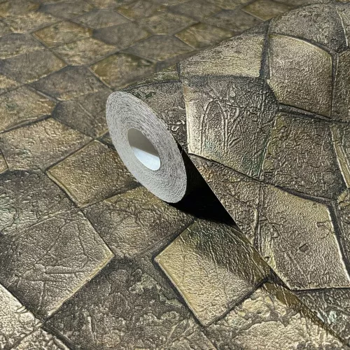 Marburg, Eclectic, vlies, vinyl anyagú, zöld, arany színű, geometriai, 3d, Modern tapéta