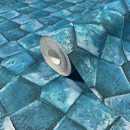 Marburg, Eclectic, vlies, vinyl anyagú, kék színű, geometriai, 3d, Modern tapéta