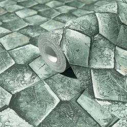   Marburg, Eclectic, vlies, vinyl anyagú, zöld színű, geometriai, 3d, Modern tapéta