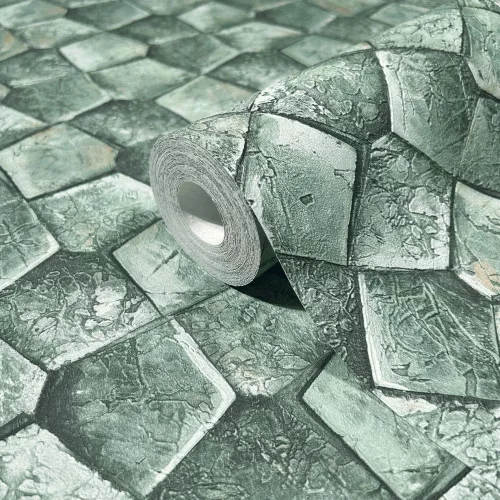 Marburg, Eclectic, vlies, vinyl anyagú, zöld színű, geometriai, 3d, Modern tapéta