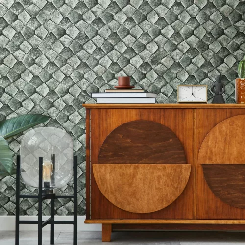 Marburg, Eclectic, vlies, vinyl anyagú, zöld színű, geometriai, 3d, Modern tapéta