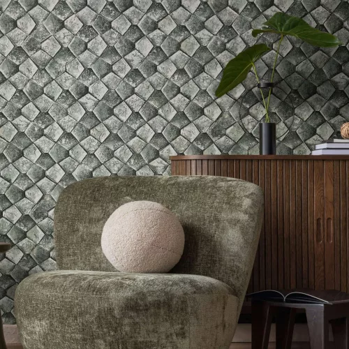 Marburg, Eclectic, vlies, vinyl anyagú, zöld színű, geometriai, 3d, Modern tapéta