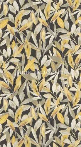 Casadeco Nicaragua vlies, vinyl anyagú fekete, barna, mustársárga, beige színű leveles modern, natural tapéta