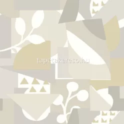   York NEW ORIGINS vlies anyagú fehér, szürke, beige, sárga színű geometriai, leveles, absztrakt modern tapéta