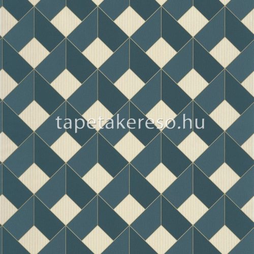 Caselio Only blue vinyl, vlies anyagú kék, arany színű 3d, geometriai modern tapéta